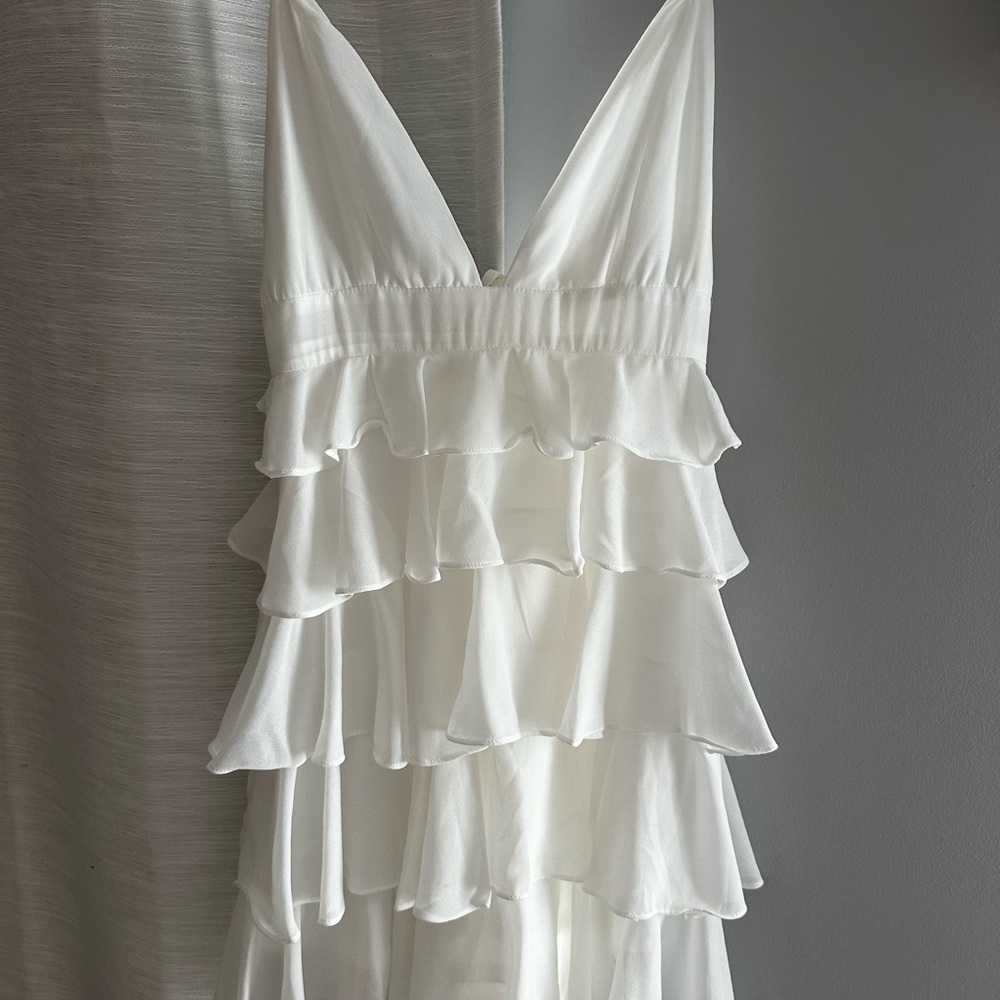 White ruffled v-neck dress